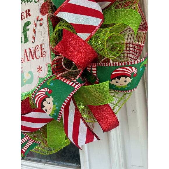 Elf Surveillance Christmas Wreath | Fun Elf Holiday Door Hanger Fireplace Decor - Picture 5 of 9